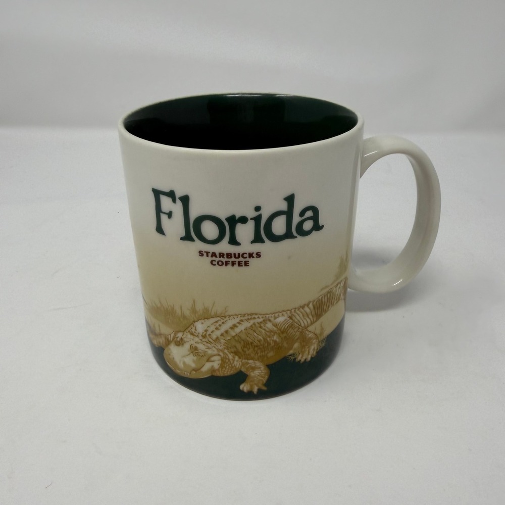 Starbucks Florida Collector Series Alligator Heron Mug Green Cream 16oz 2012